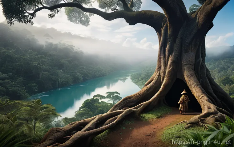 파푸아뉴기니의 유명한 전설 및 신화 - **Prompt:** A serene, ethereal ancestral spirit, glowing softly, gently shaping a human figure from ...