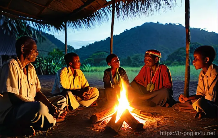 파푸아뉴기니 피진 영어 배우기 - **Prompt 1: Market Encounter and First Words**
    "A bustling, vibrant open-air market in a coastal...