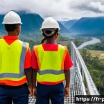 파푸아뉴기니와 호주의 외교 관계 - A wide-angle, aerial shot showcasing a collaborative infrastructure project in a picturesque, rural ...