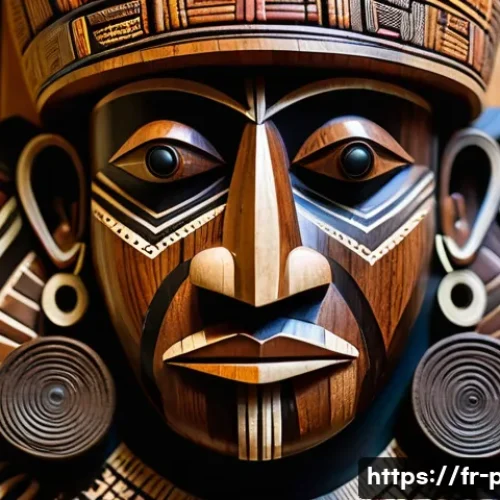파푸아뉴기니에서 추천하는 기념품 - A detailed image of a traditional Papua New Guinea wooden sculpture depicting an ancestral figure, c...