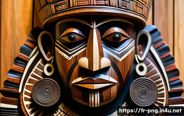파푸아뉴기니에서 추천하는 기념품 - A detailed image of a traditional Papua New Guinea wooden sculpture depicting an ancestral figure, c...